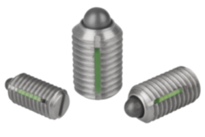 Spring plungers with slot and thrust pin, stainless steel, with thread lock - inch