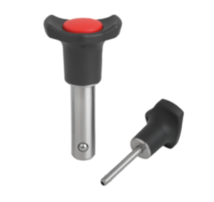 Ball lock pins with plastic grip and metal collar - inch