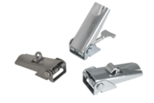 Latches, steel or stainless steel, with adjustable metal plate hook for up to 1000N, fastening holes concealed, short version Latches, steel or stainless steel, with adjustable metal plate hook for up to 1000N, fastening holes concealed, short version