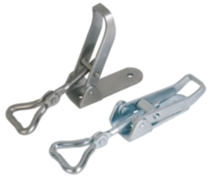 Latches, steel or stainless steel, with adjustable triangular swing bail for up to 1000N, fastening holes visible Latches, steel or stainless steel, with adjustable triangular swing bail for up to 1000N, fastening holes visible