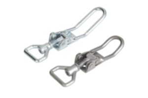 Latches, steel or stainless steel, with adjustable triangular swing bail for up to 6500N, fastening holes visible Latches, steel or stainless steel, with adjustable triangular swing bail for up to 6500N, fastening holes visible