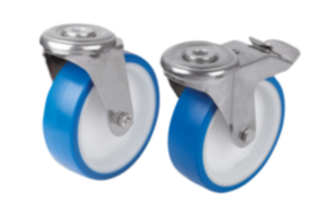 Swivel castors with bolt hole stainless steel, for sterile areas