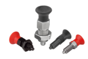 Indexing plungers, steel or stainless steel with plastic mushroom grip - inch