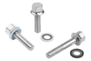 Stainless steel hexagon head bolts with collar and seal and shim washer for Hygienic USIT® set